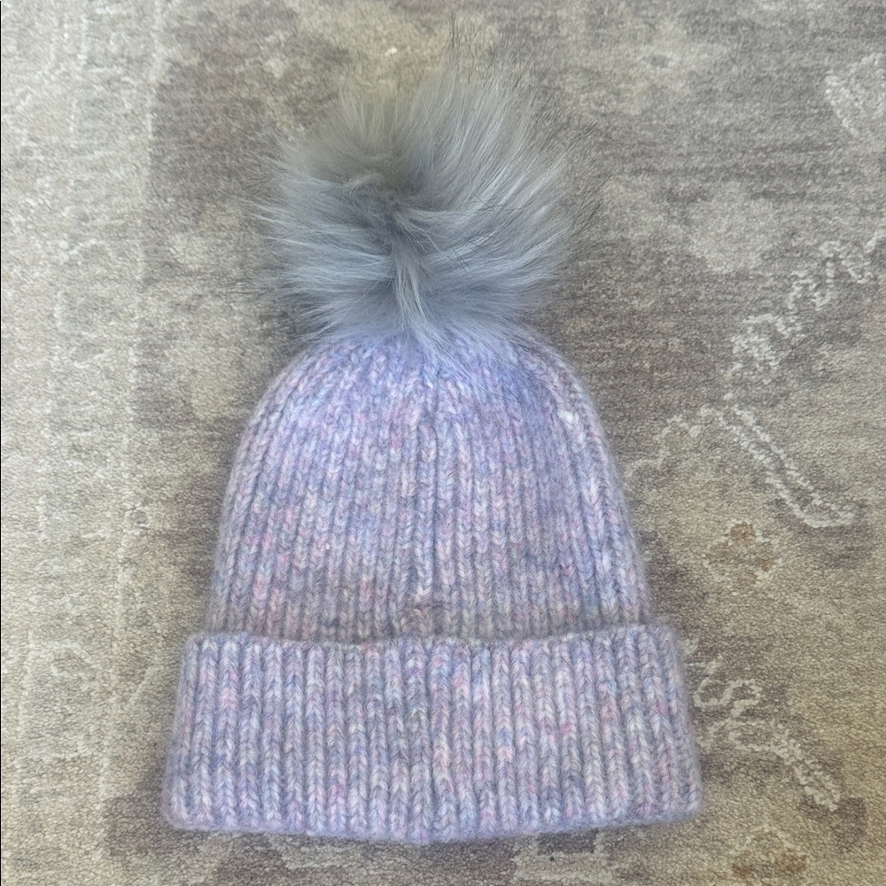 Anthropologie Knit Beanie with Pom-Pom - Lavender & Gray Pom Pom